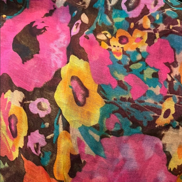 Colorful Floral Sheer Scarf or Sarong with Pinks and Brown - Picture 5 of 5